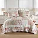 Secgo Queen Comforter Set for Bed - 100% Cotton Quilts Queen Size, Black Bedspreads (90 * 98 Inch) with 2 Pillow Shams, Patchwork Reversible Lightweight Bedding (Fenfang)