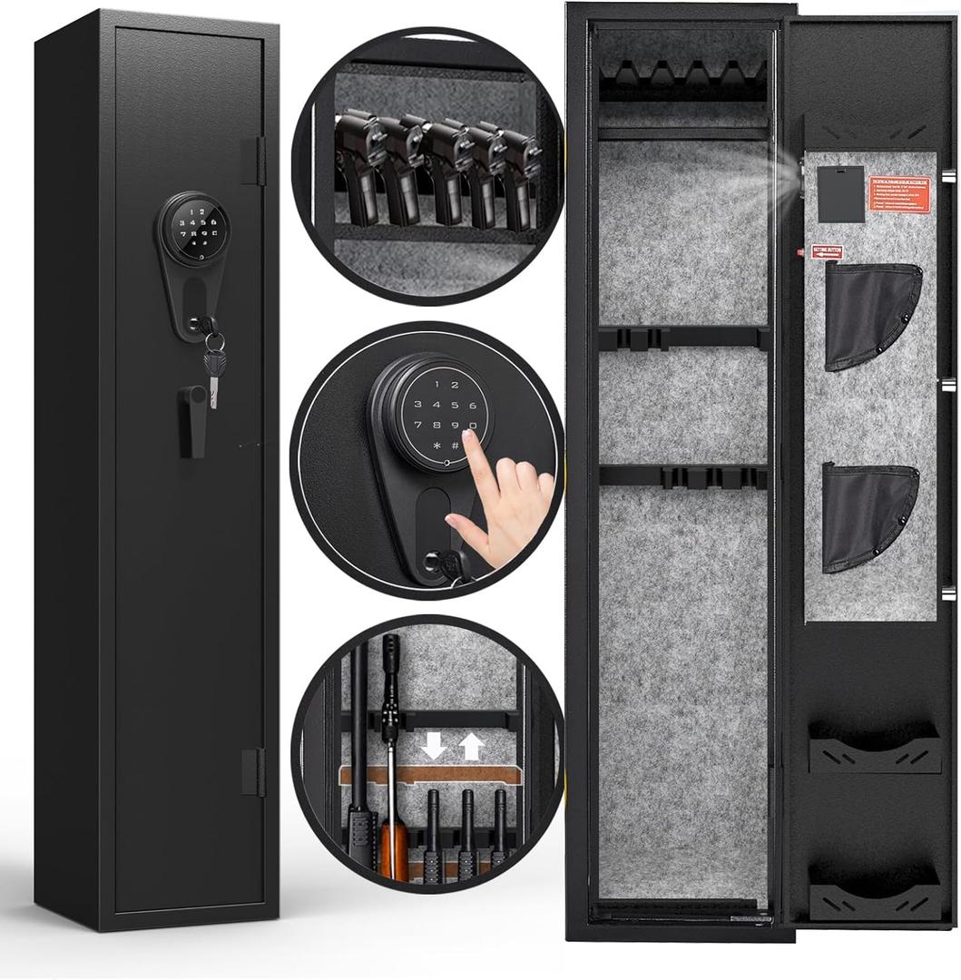 KAER 3-5 Gun Safes for Home Rifle and Pistols, Quick Access Safes for Shotguns, cabinets with Adjustable Rack, Pockets and Removable Shelf