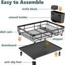 AIDERLY Iron Dish Drying Rack with Drainboard Dish Drainers for Kitchen Counter Extendable Spout Strainers with Utensil Holder and Knife Slots, Black