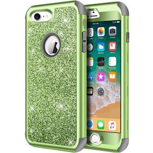 Hython Designed for iPhone 8, iPhone 7 Case, Heavy Duty Full-Body Defender Protective Case Bling Glitter Sparkle Hard Shell Hybrid Shockproof Rubber Bumper Cover, Green
