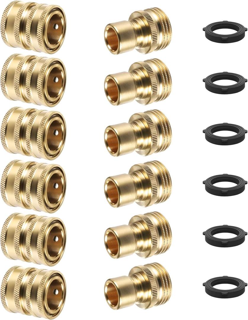 Twinkle Star 6 Sets Brass Quick Connect Hose Fittings, 3/4 Inch Garden Hose Quick Connect, Water Hose Connectors