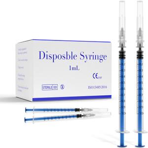 100 Pack 1ml Syringes with Needle, 27 G 0.5 Inch Needle Lab Disposable Individually Sealed Packed, Syringes for Industrial Scientific Labs, Liquids Measuring and Dispensing