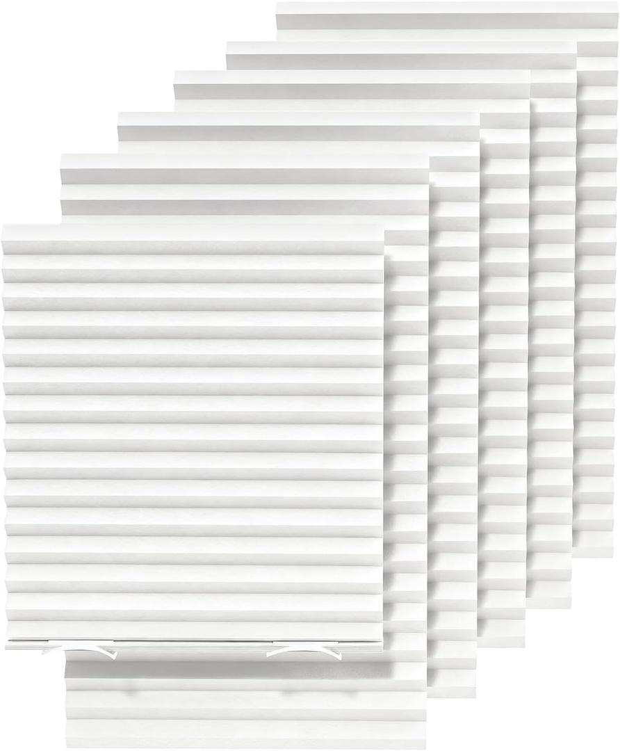 6 Packs Temporary Blinds for Indoor Windows, Light Filtering Paper Shade, Easy to Cut and Install, 36" W x 72" L, Black Out Window Cover with 12 Clips, White