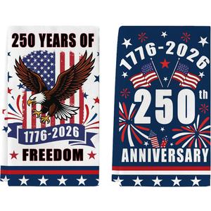 2 Pack 250th Anniversary USA Patriotic Hand Towels 4th of July Bathroom Decorative Cotton Soft Absorbent Decorative Soft Hand Towel Set for Kitchen Drying Cleaning Cooking Holiday 13.7'' x 29.5''
