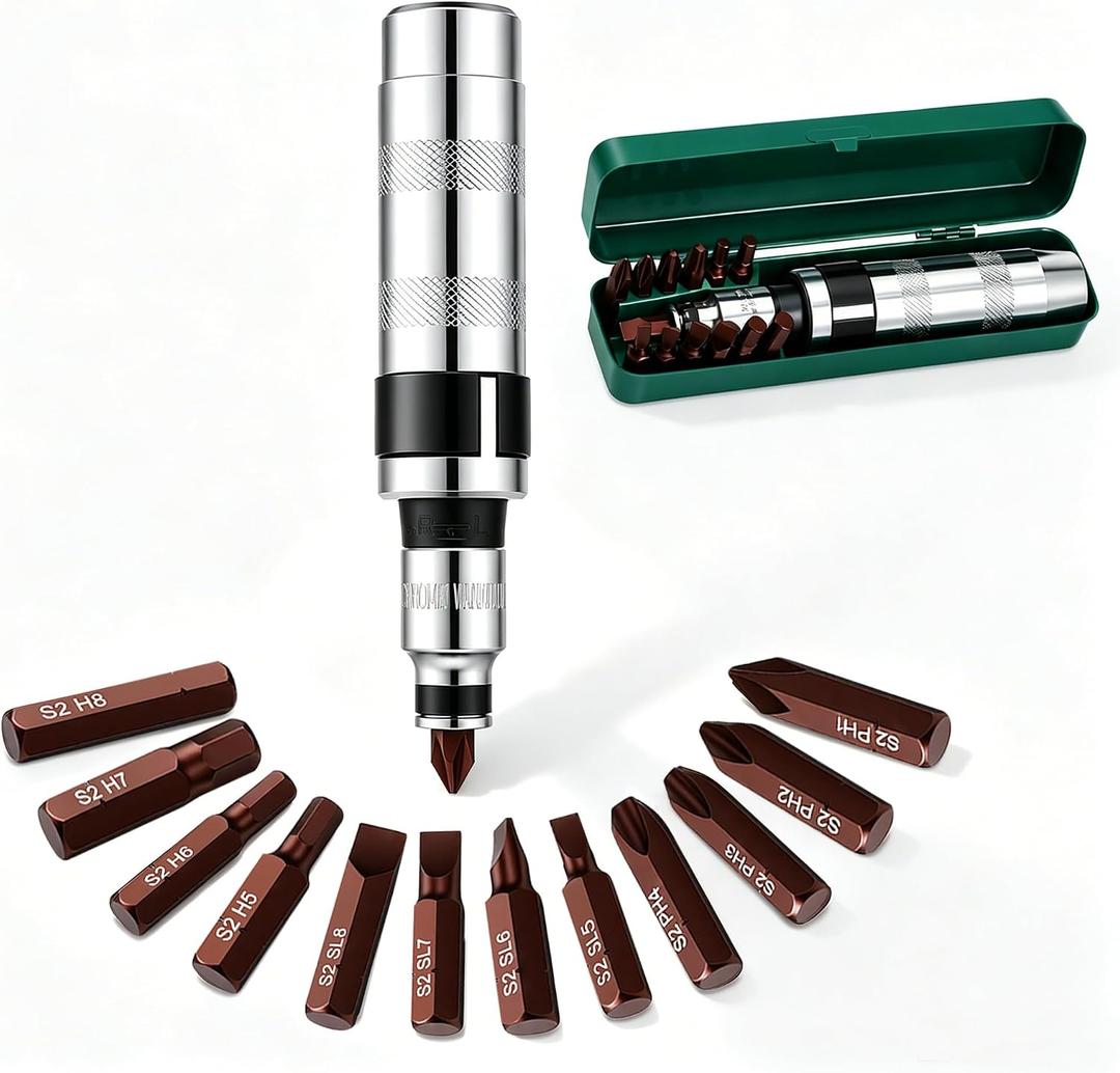 1/2" Hand Manual Impact Driver Set, Reversible Impact Screwdriver with S2 Steel Bits, CR-V & Drop Forged Steel, for Removing Rusted Fasteners or Frozen Bolts, Auto Motorcycle Home Repair