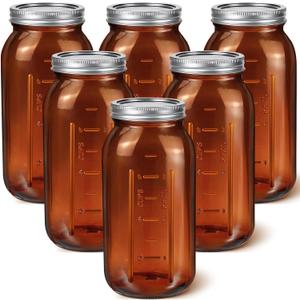 6 Pieces 64 oz Amber Glass Mason Jars Glass Mason Jars Amber Canning Jar Container Set Embossed Half Gallon Fermenting Jars with Airtight Lids for Canning Freezing Preserving Beverages Jar Decor