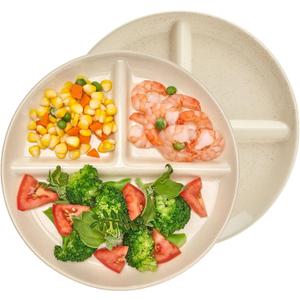 Sweese Portion Control Plates  9 Inch White Divided Plates, Set of 2 (Beige)