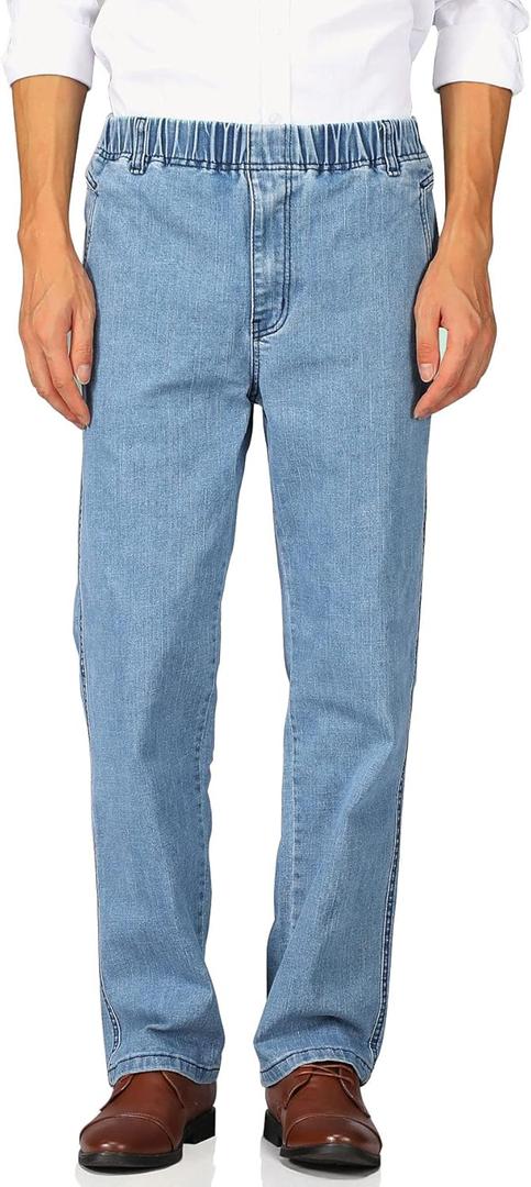 Soojun Mens Casual Loose Fit Elastic Waist Jeans Denim Pants (38W x 30L)