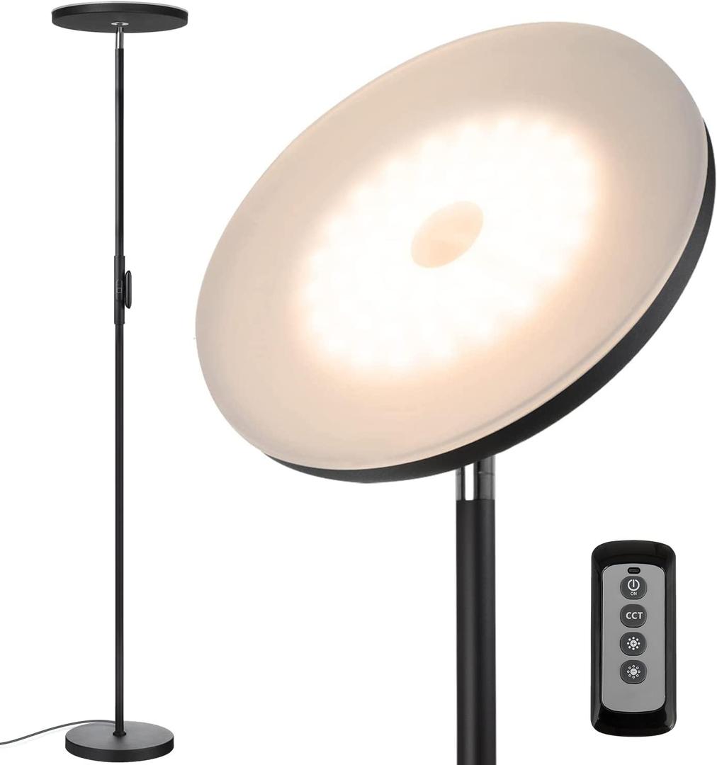 JOOFO Floor Lamp,30W/2400LM Sky LED Modern Torchiere 3 Color Temperatures Super Bright-Tall Standing Pole Light with Remote & Touch Control for Living Room,Bed Room,Office (Black) JOOFO Floor Lamp,30W/2400LM Sky LED Modern Torchiere 3 Color Temperatures Super Bright-Tall Standing Pole Light with Remote & Touch Control for Living Room,Bed Room,Office (Black)
