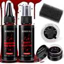 BOBISUKA 5PCS Halloween Fake Blood Kit  Dripping Fresh Blood, Dark Spray Blood, Coagulated Gel, Cleansing Soap, Stipple Sponge  Realistic Washable SFX Makeup for Zombie, Vampire Monster & Cosplay
