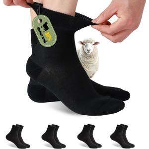 Forcool 4 Pairs Merino Wool Diabetic Socks for Men and Women, Loose Ankle Extra-Wide Thin Seamless Toe Non-Binding Top, M