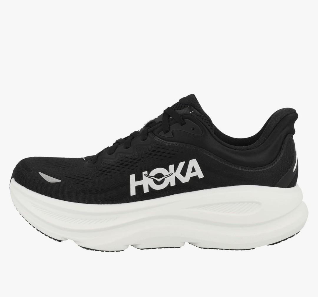 Hoka Bondi 9 Men's Cushioned Road Running Shoe Trainers, Black/White, Size USA 9.5D