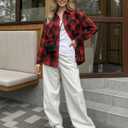 MANGOPOP Year-Round Flannel Shirt for Women - Lightweight Oversized Long Sleeve Button Down Plaid for Effortless Layering (Red, M)