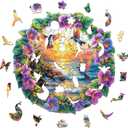 Wood Puzzles for Adults - Beach Sunset Wooden Jigsaw Puzzles - Unique Animal Shape Wooden Puzzles for Adults - Spring Gifts Puzzle for Lovers, Family (13.4 * 13.4in-300 Pieces)