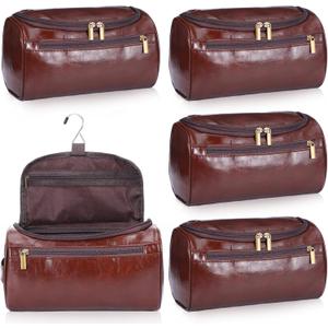 5pcs Personalized Leather Toiletry Bag for Men Travel Shaving Bag with Hanging Hook Waterproof Kit Cosmetic bags Water-resistant Shaving Bag for Toiletries Accessories Travel Essentials Gifts
