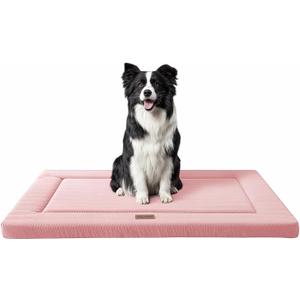 WESTERN HOME Dog Bed for Crate, High Resilience Foam Dog Crate Mat Kennel Pad with Soft Wavy Plush Comfortable Anti-Slip Washable Bed for Large Medium Small Dogs & Cats (36.0"L x 23.0"W x 1.2"Th, Pink)