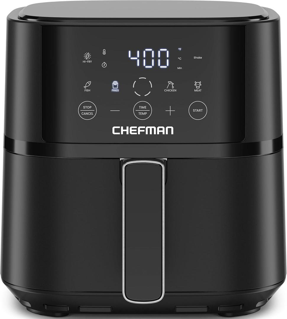 Chefman Air Fryer  4 QT Compact Airfryer for Quick & Easy Meals in Minutes, Features Hi-Fry Technology for Extra Crisp, Touchscreen Controls with 4 Presets, Nonstick & Dishwasher Safe Basket - Black (13.82" x 10" x 10.2")