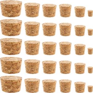 30Pcs Cork Stoppers, 6 Sizes Corks for Bottles, Wooden Tapered Corks, Cork Bottle Stopper for DIY Projects, Airtight Sealing, Wine Bottles