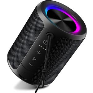 Portable Bluetooth Speaker, IPX7 Waterproof Wireless Speaker with 20W Loud Stereo Sound, 15H Playtime & Beat-Synced RGB Light, Small Outdoor Speaker for Shower, Pool, Beach, Hiking and Gifts (Black)