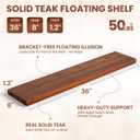36 Inch Teak Floating Shelves Set of 2 - Solid Natural Wood Wall Mounted Shelves with Invisible Brackets - Heavy Duty Waterproof Storage for Bathroom, Kitchen, Living Room & Outdoor