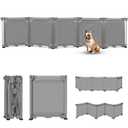 100" Wide No Drill Free Standing Pet Gate 24" Tall Folding Gate Short Dog Gates to Step Over, 5 Dog Fence Panels Extra Wide Pet Gate Foldable Dog Gate, Dog Barriers for Home Indoor Mesh Pet Gate, Gray