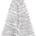 4ft Lighted Silver Artificial Christmas Tree with Lights,Snowy Artificial Xmas Tree, Not Pre-lit Small Xmas Pine Tree for Home Office Party Decor (Sliver)