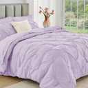 JOLLYVOGUE Full Size Comforter Sets 7 Pieces - Bed in a Bag Full for All Season, Pintuck Bedding Comforter Sets with Comforter, Flat Sheet, Fitted Sheet and Pillowcases & Shams, Light Purple