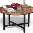 FAMIDGE Round Coffee Table, Small Coffee Tables for Living Room, Wood Coffee Table with Metal Frame, Floor Table Desk for Sitting on The Floor, Home, Office, Farmhouse, Rustic Brown (23.6"D x 17.7"H), Small 1T