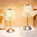 Liliful 2 Pcs Cordless Table Lamp Rechargeable Touch LED Small Gold Portable Battery Operated USB-c Desk Lamp 3 Color Dimmable for Bedroom Living Room Dining (Silver,Diamond Style)