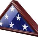Flag Display Case - 5' x 9.5' Funeral & Military Flag Shadow Box with HD Tempered Glass and Wall Mount, Folded Triangle Flag Holder Frame for Veterans, Red