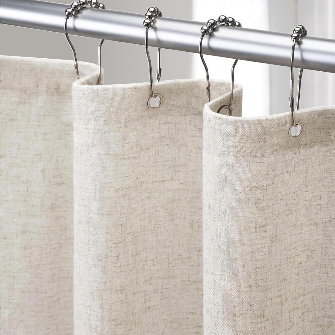 Linen Shower Curtain Fabric Boho Farmhouse Shower Curtains for Bathroom Cream Cotton Natural Cloth Liner Set 48" W x 72" L