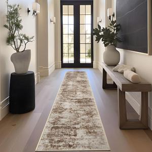 Runners for Hallways Kitchen Runner Rug Non Slip 2x10 Long Washable Runner Rugs No Pile Tear and Stain Resistance, Hand Woven Style Thin Rug for Hallways, Kitchen, Laundry, Bedroom- Brown