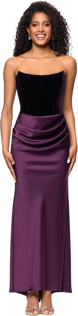 Betsy & Adam Women's Strapless Velvet & Satin Evening Gown (Purple, M)