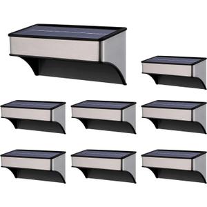Solar Fence Lights Outdoor 8 Pack,Solar Step Lights Waterproof Led IP65 for Outside Stairs, Wall,Patio,Yard,Pool and Pathway,60 Lumens, Warm White/8 Colorful Modes