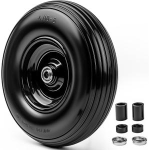 13Inch Wheelbarrow Tires 4.00-6 Flat Free Tire And Wheel with 5/8" & 3/4" Bearings, 1.75" Centered Hub for Wheelbarrow/Wagon/Trolley/Garden Scooter Cart,1Pack