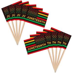 ZXvZYT Mini Juneteenth Flag Juneteenth Toothpick Flags,Small June 19th 1865 Black History Month Cupcake Toppers Stick flags - Country Party Cocktail Fruit Decoration(200 Pcs)