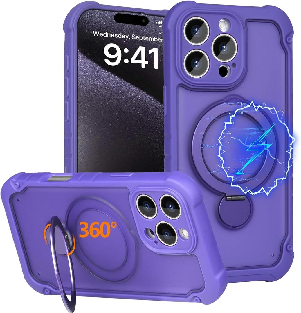 for iPhone 16 Pro Max Case MagSafe,3-in-1 [Magnetic+Kickstand+Ring Holder] [Full Camera Protection] Military Shockproof Protective Phone Case for iPhone 16 Pro Max Kickstand CoverPurple