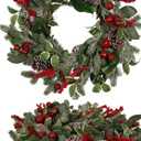 24-Inch Christmas Wreath for Front Door - Artificial Holiday Wreath with Frosted Pinecones, Red Berries, Holly Leaves, and Greenery - For Indoor & Outdoor Winter Decorations, Xmas Wall Dcor
