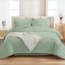 Andency King Size Comforter Set 7 Pieces Sage Green - Bed in a Bag King Boho Lightweight Fluffy Tufted Bedding Sets with Quilt Comforter, Sheets, Pillowcases & Shams
