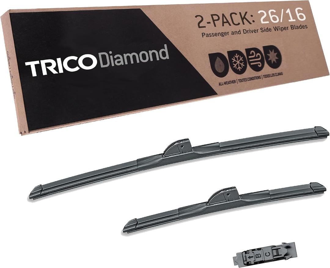 TRICO Diamond 26" + 16" Super Premium Automotive Replacement Windshield Wiper Blades (Set of 2), Passenger and Driver Side All-Weather Beam Wiper Blades for Select Vehicle Models (Item #25-2616)