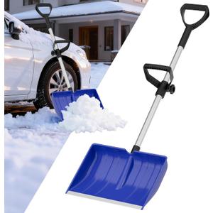 Snow Shovel for Driveway: 48" Ergonomic Dual D-Handles for Less Back Strain - Aluminum Wear Strip Cleaning Shovel - Lightweight and Portable Snow Removal Tool for Car Camping Outdoor