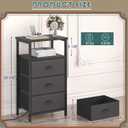 Sthmec Nightstand with Charging Station,LED Black Nightstand with 3 Fabric Drawers PU Finish, Bedside End Tables, 2-Tier Open Storage Shelf Side Table Nightstand with Drawers for Bedroom,Black, 15.4''W * 11.6''D* 28.6''H