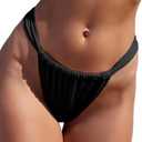 ZAFUL Women's Thong Bikini Bottom Low Waisted High Cut Cheeky Bathing Suit Bottoms with Adjustable Coverage (Black, L)