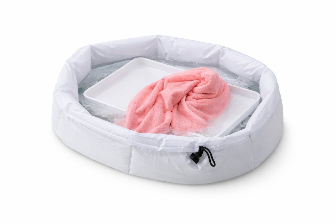 Inflatable Mattresses with Plates and Pink Towels
