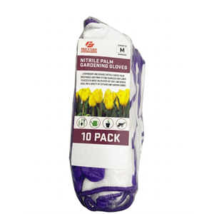 RED STEER GLOVE COMPANY, NITRILE PALM GARDENING GLOVES,PACK OF 10, (White& Purple)