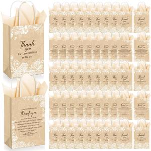 Fuutreo 100 Set Wedding Gift Bags with Tissue Paper Wedding Welcome Favor Paper Bags for Guests with Handles Thank You Bridal Shower Hotel 21 * 8 * 15cm(Vintage Lace)
