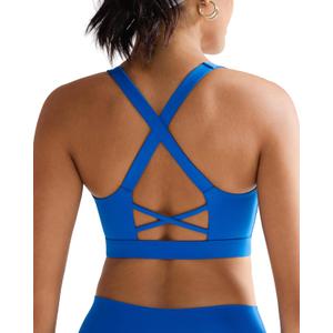 RUNNING GIRL Sports Bra for Women, Molded Cup High Impact Sports Bras for Women with Sewn in Pads (Blue, M)