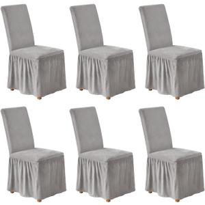 NICEEC Spandex Chair Covers for Dining Chairs Covers Set of 6 Removable Dining Room Chair Covers with Skirt Parson Chair Slipcovers Washable Chair Protector for Kitchen Wedding Party(Light Grey)