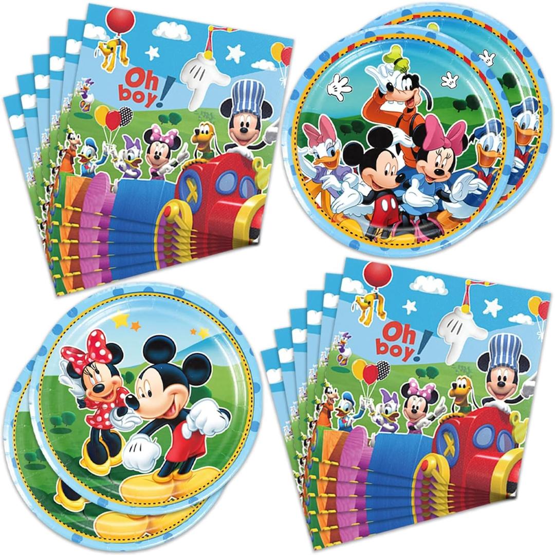 40pcs Mickey Party Supplies include 20 plates, 20 napkins for Mickey birthday party decoration