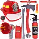 Liberty Imports 10 PCs Fireman Gear Firefighter Costume Role Play Career Dress Up Starter Toy Accessories Pretend Play Set with Helmet, Tools for Kids, Toddlers